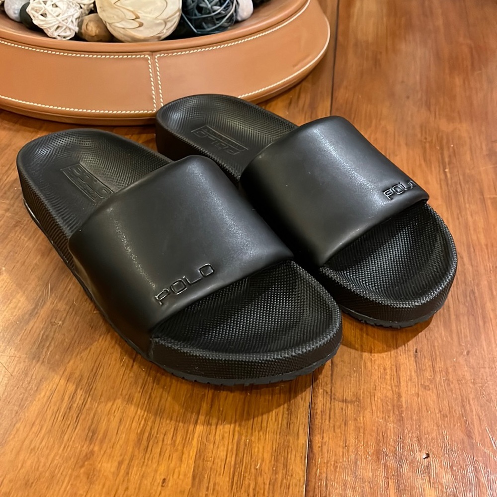 Polo Ralph Lauren Cayson black Slides Sandals Shoes new Mens Size 8 - Picture 1 of 13